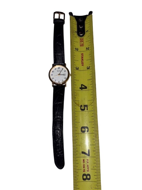 Bulova Womens Gold-Tone Watch Speidel Black Leather Band Vintage 1990’s Era READ main image 9
